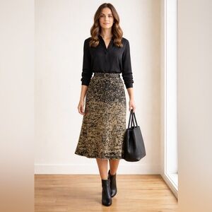 Vintage Handmade Metallic Knit A-Line Skirt | Gold & Black Heavyweight | 28"